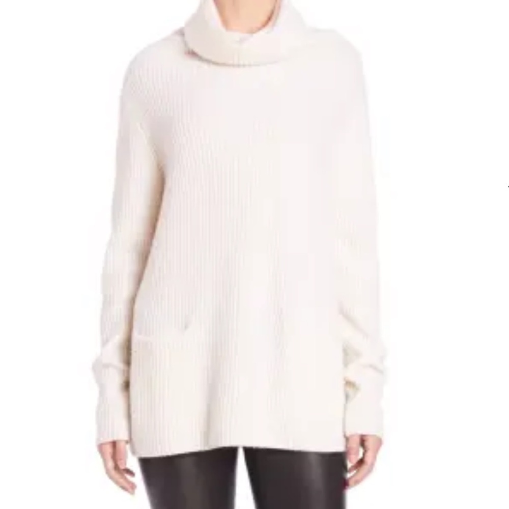 🤍Vince🤍 100% Cashmere EUC M Front Pocket Cashmere Cream Turtleneck Sweater.
